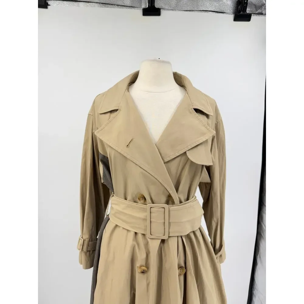 FRAY I.D Double Breasted Trench Coat Oversized Mix Pattern Japanese Minimalism S - Picture 5 of 16